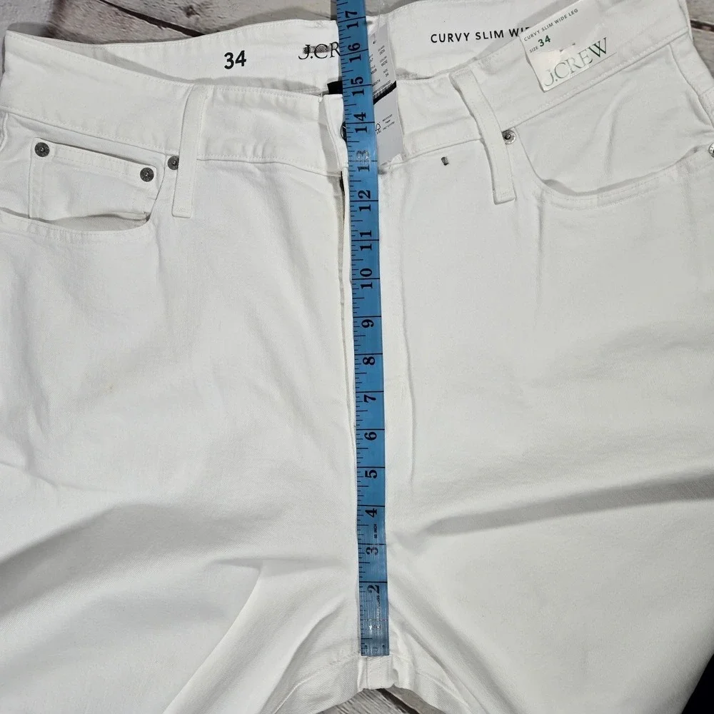 J.Crew Curvy Slim Wide Leg Jeans‎ White Denim High Rise BX828 Size 34 NEW